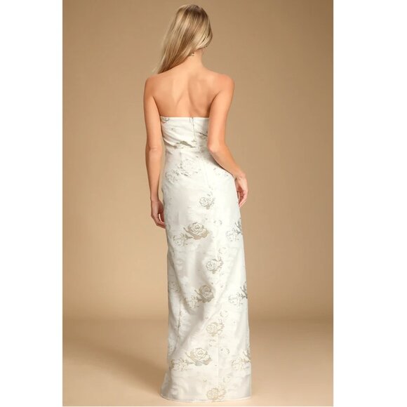 Lulus Cultivated Love White Floral Jacquard Strapless Maxi, #1560596, Sz M, $71 - Picture 2 of 8